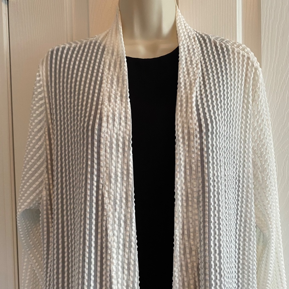 BUY 2 ITEMS & GET 1 FREE: Moccine White Semi Sheer Long Cardigan Sz L - Picture 2 of 9